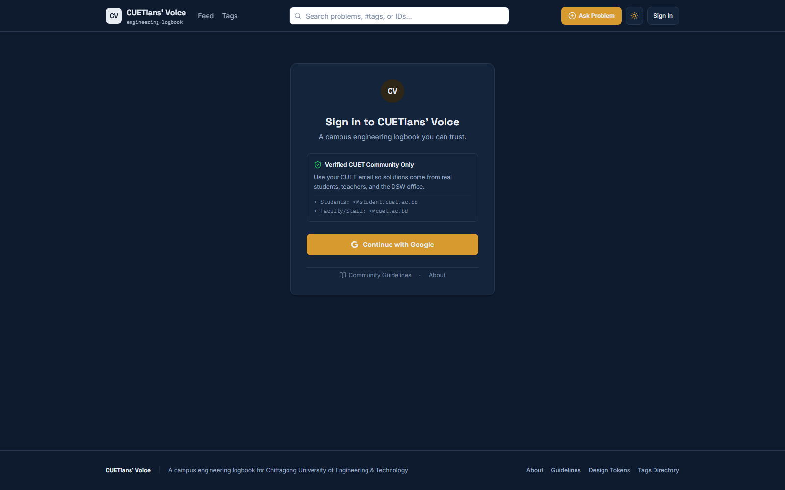 Sign-in screen (live site)